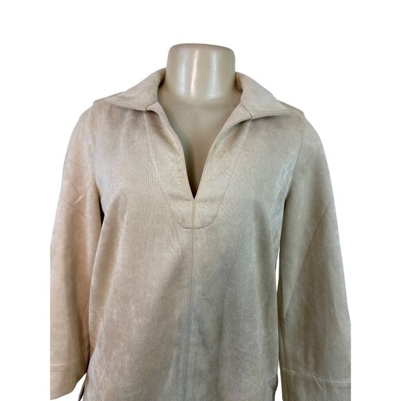 Tuckernuck Women's Beige Faux Suede 3/4 Sleeve Pullover Top Sz S - Picture 4 of 8